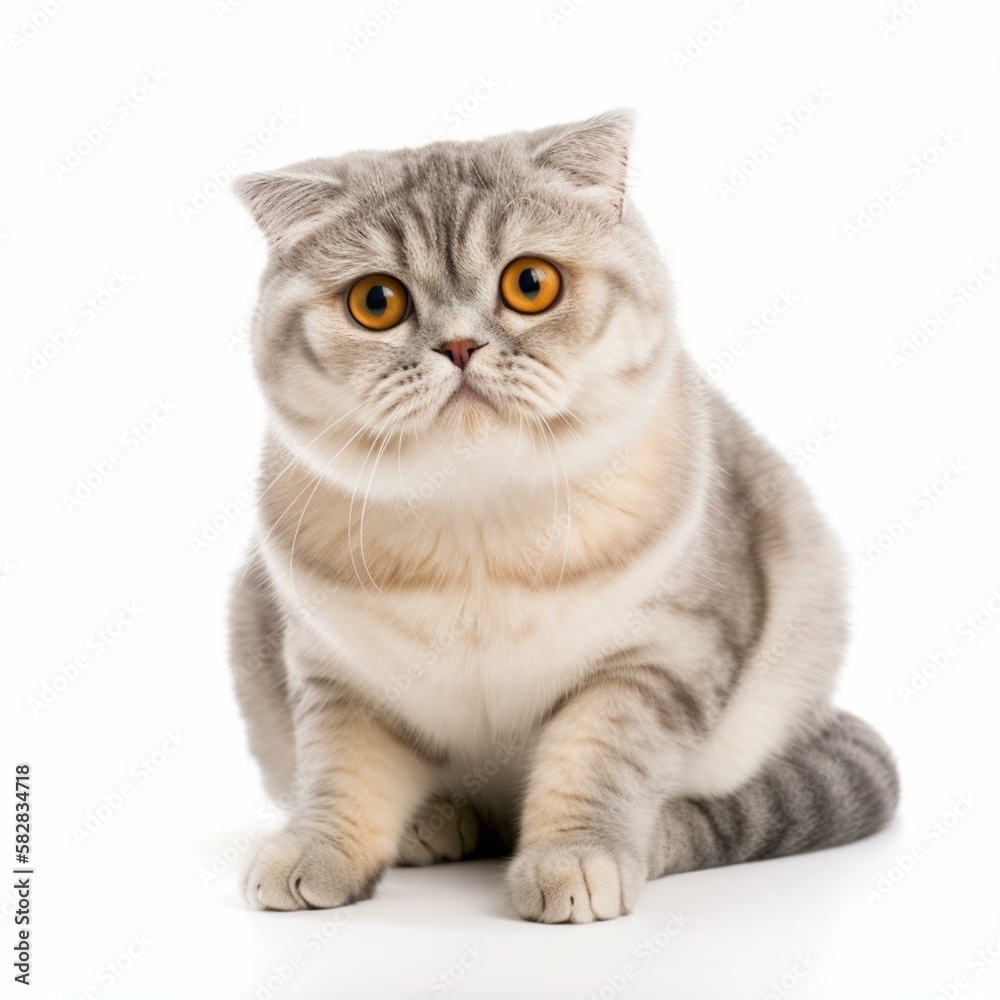 Fototapeta premium An isolated regal Scottish Fold cat on white background Generative AI