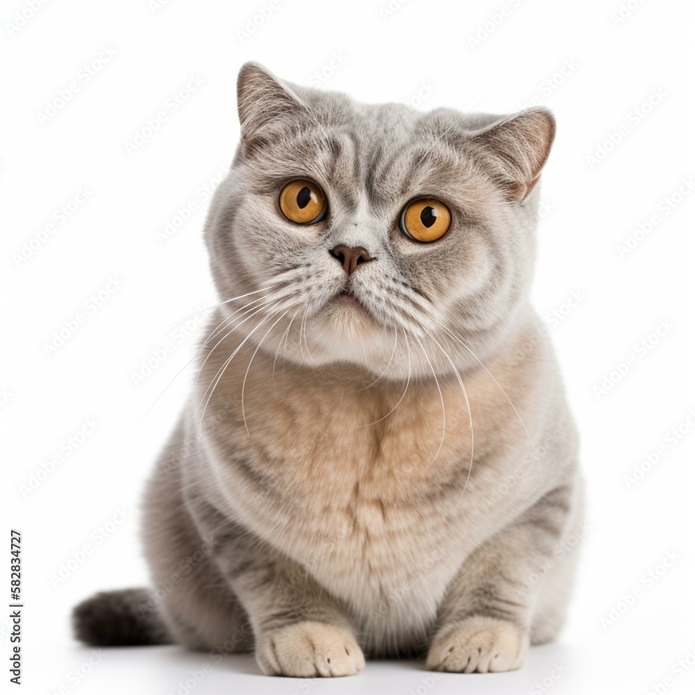 An isolated regal Scottish Fold cat on white background Generative AI