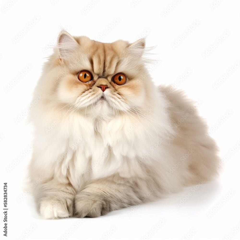 An isolated fluffy Persian cat on white background Generative AI