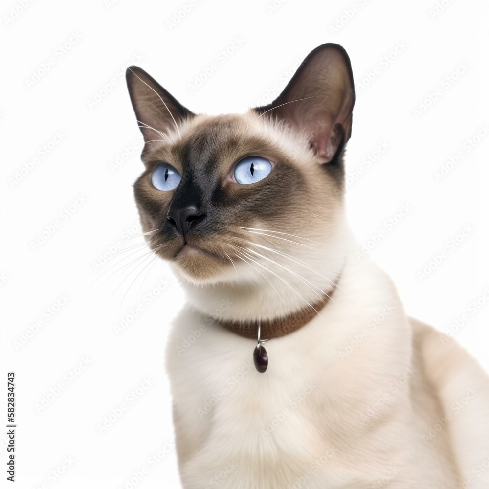 An isolated beautiful Siamese cat on white background Generative AI