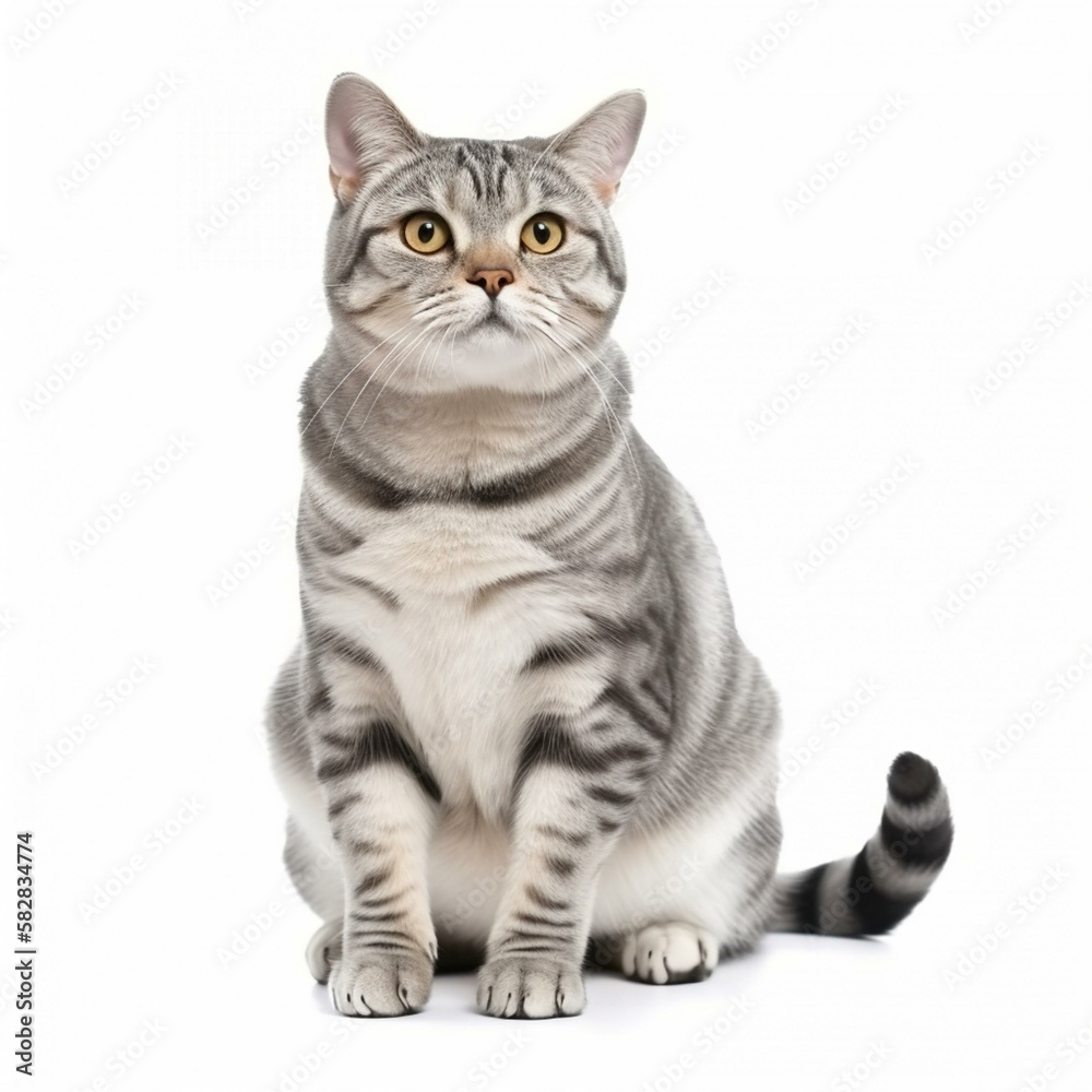 Obraz premium An isolated friendly American Shorthair cat on white background Generative AI