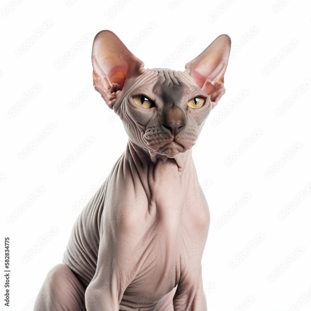 An isolated curious Sphynx cat on white background Generative AI