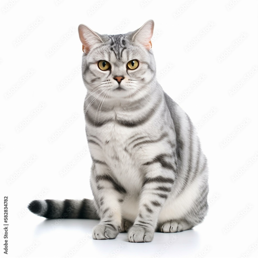 Obraz premium An isolated friendly American Shorthair cat on white background Generative AI