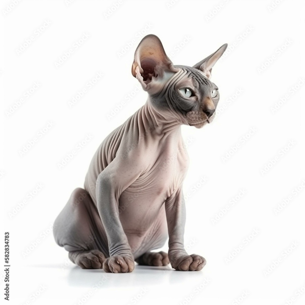 An isolated curious Sphynx cat on white background Generative AI