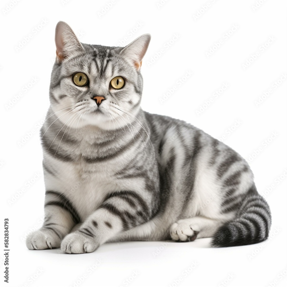 An isolated friendly American Shorthair cat on white background Generative AI