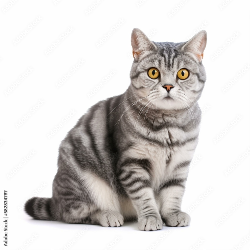 An isolated friendly American Shorthair cat on white background Generative AI