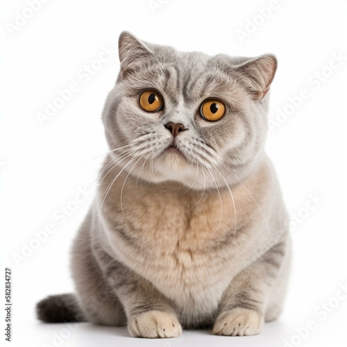 An isolated regal Scottish Fold cat on white background Generative AI