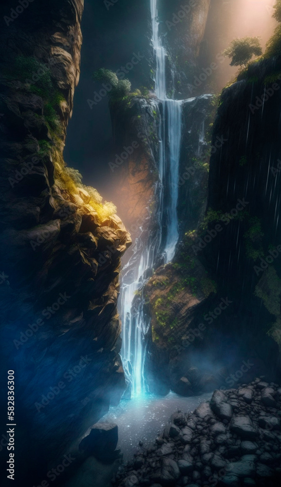 mystical magical waterfall in the mountains