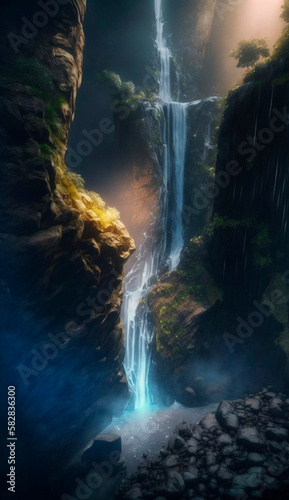 mystical magical waterfall in the mountains