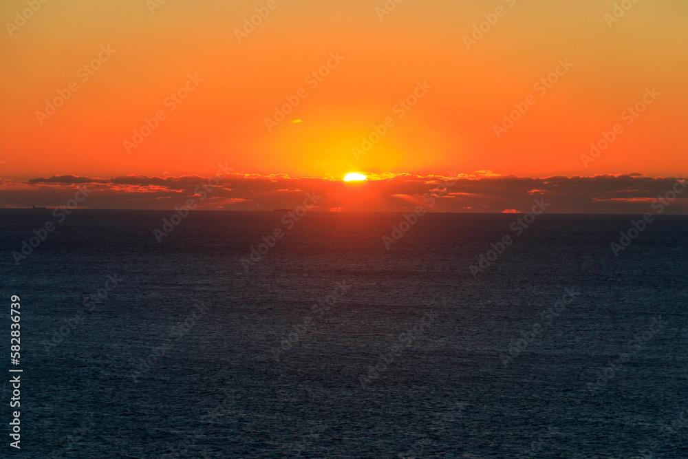 View of the Atlantic Ocean from Cabo da Roca at sunset. Cabo da Roca or Cape Roca is westernmost cape of mainland Portugal, continental Europe and the Eurasian land mass