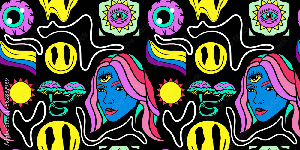 Fototapeta premium Vintage-Inspired Vector Illustrations for Fashion and Merchandise in Flat Retro Style