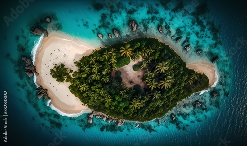 Aerial view of a tropical island, generative ai