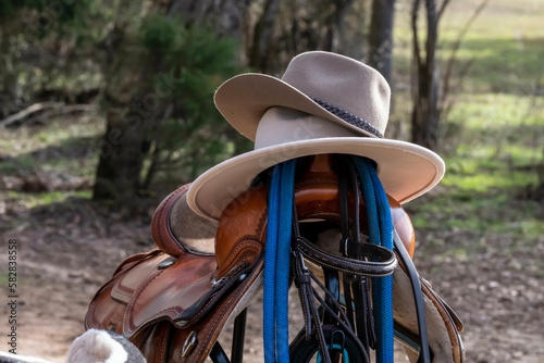Closeup View Of Horse Tackle and Riding Equipment On A Local Farm © Grindstone Media Grp