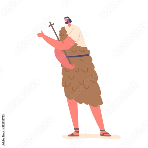 John The Baptist with Cross Religious Biblical Character. Prophet And Saint In Christianity, Forerunner Of Jesus Christ