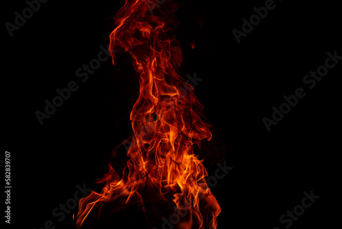 Fire blaze flames on black background. Fire burn flame isolated, abstract texture. Flaming explosion with burning effect. Fire wallpaper, abstract art pattern.
