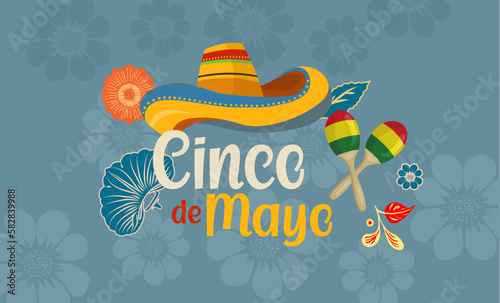Cinco de Mayo. Banner, sombrero, maracas