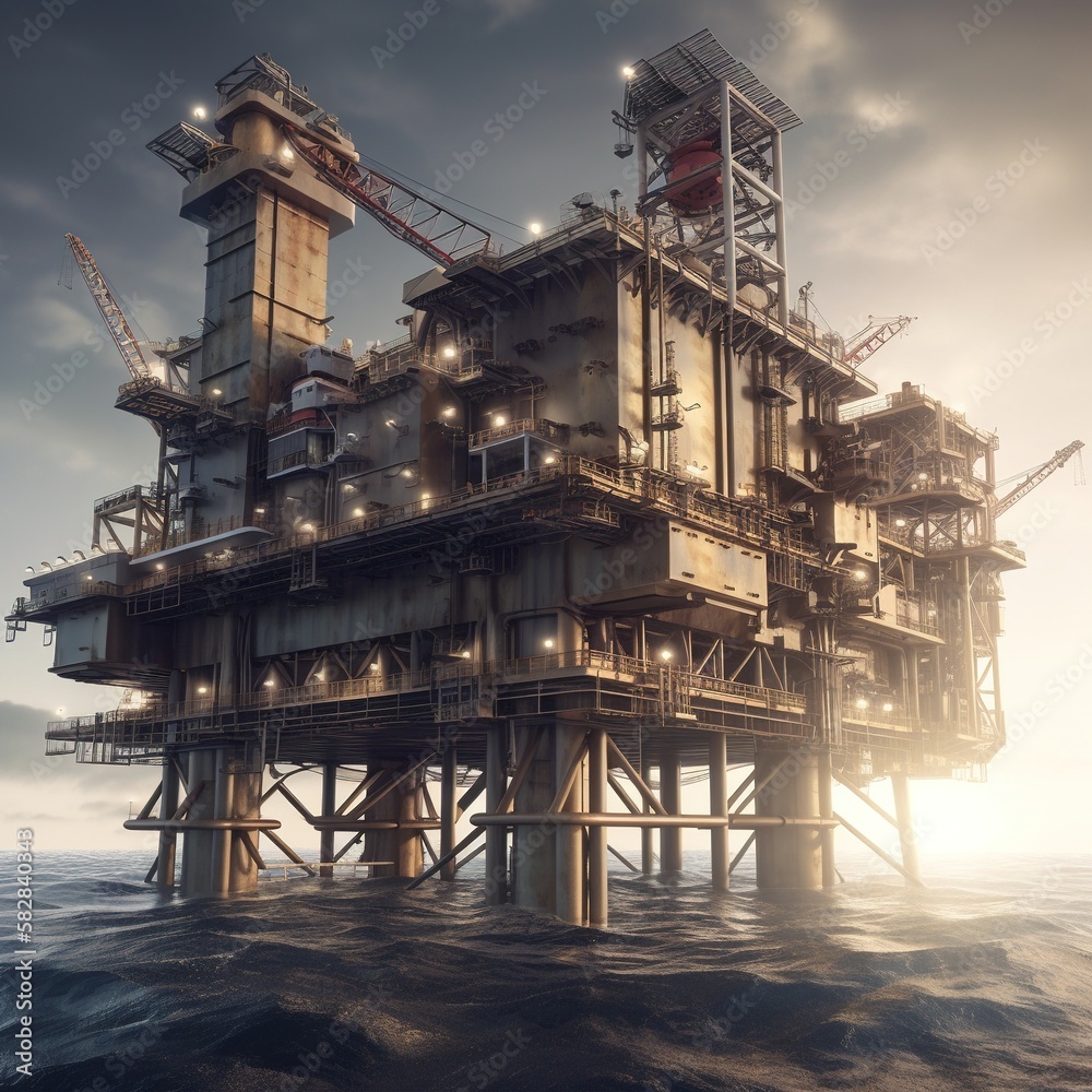 An offshore oil platform that extracts oil from the sea. Generative AI.