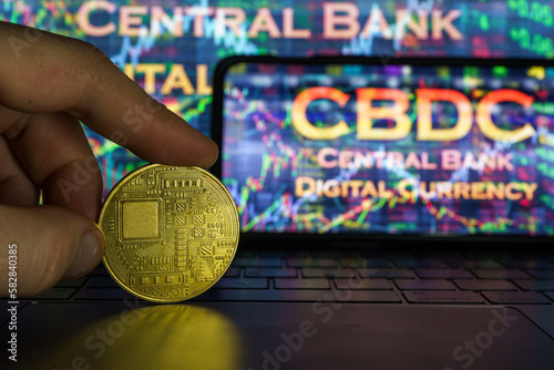 Central bank digital currency coin. CBDC is new generation digital money