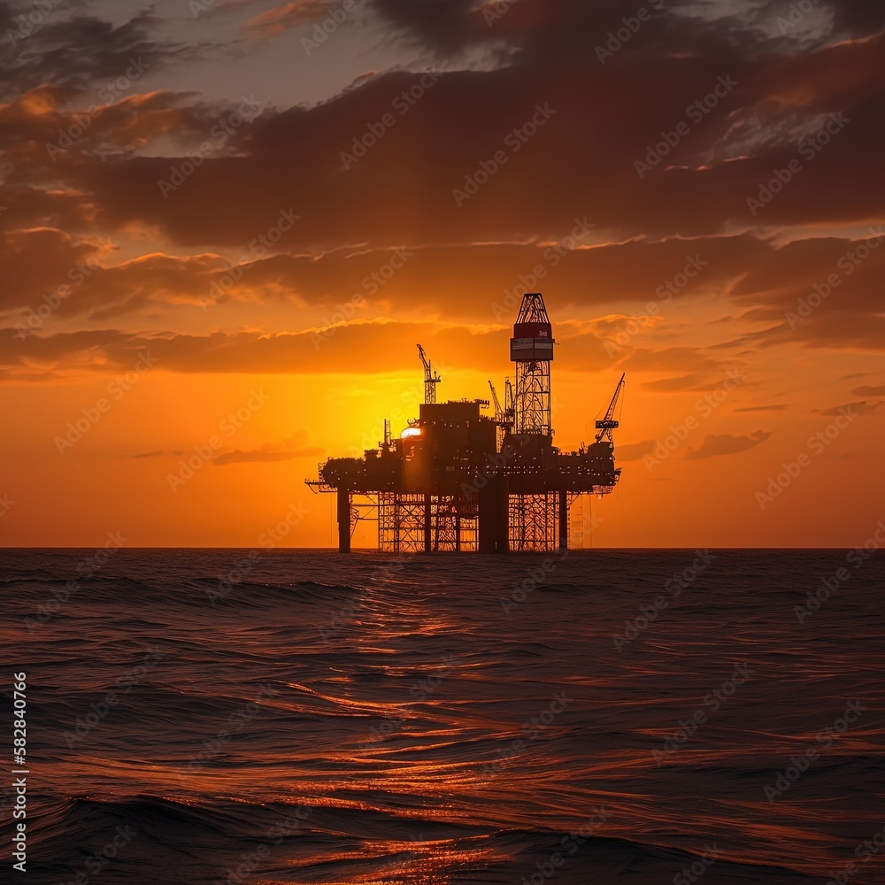 An offshore oil platform that extracts oil from the sea. Generative AI.