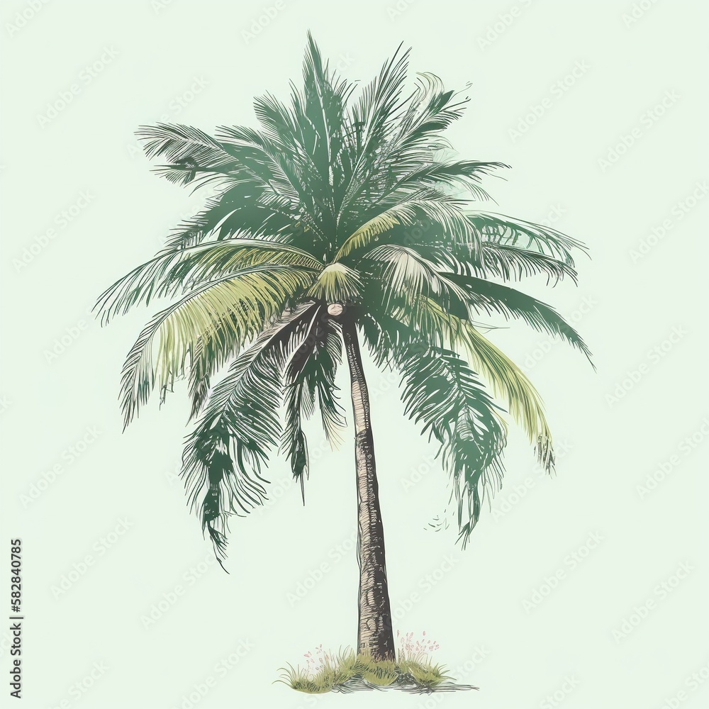 Obraz premium Drawing of a palm tree. Generative AI.
