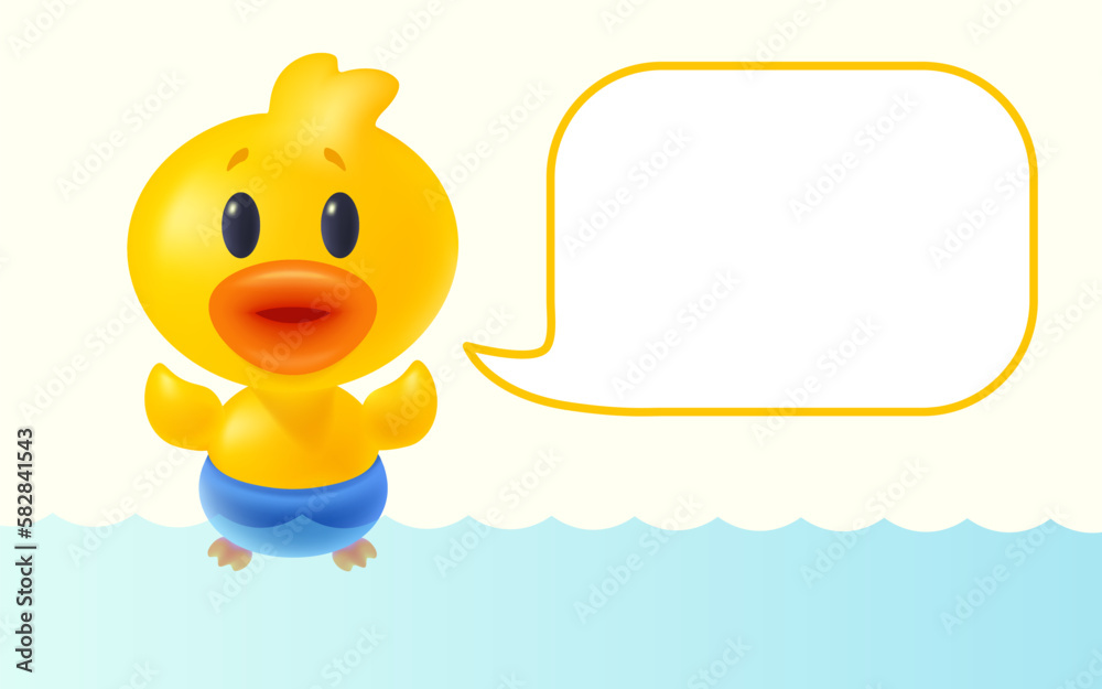Fototapeta premium Vector illustration of cute duck in realistic style. Vector icon of kawaii duck with bubble.