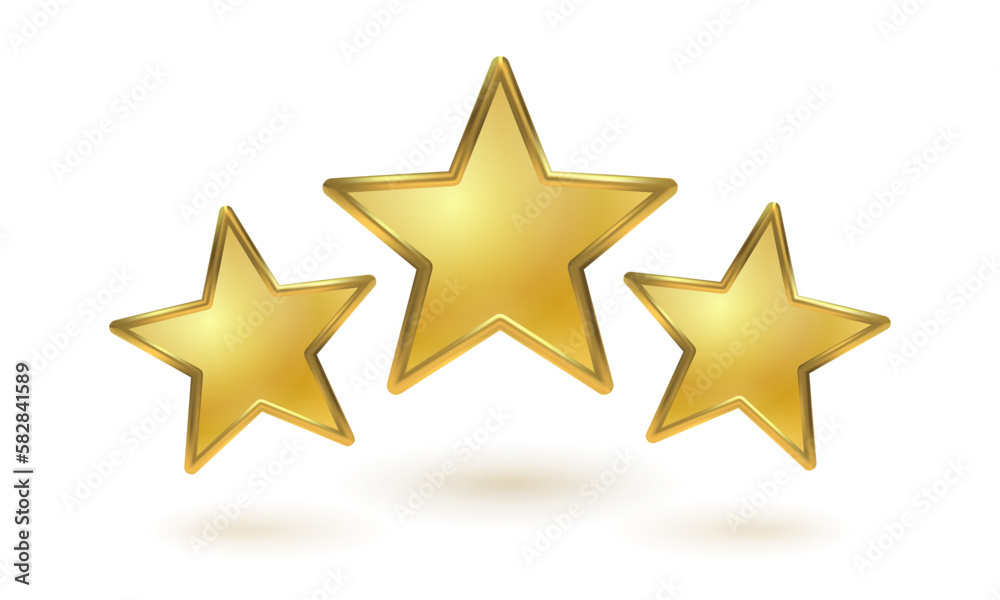 Vector icons of three golden stars on white background. Achievements for games or customer rating feedback of website. Vector icons of three golden stars on white background. Achievements for games or customer rating feedback of website.