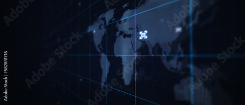 Map of the planet. World map. Global social network. Future. Blue futuristic background with planet Earth. 3d illustration.