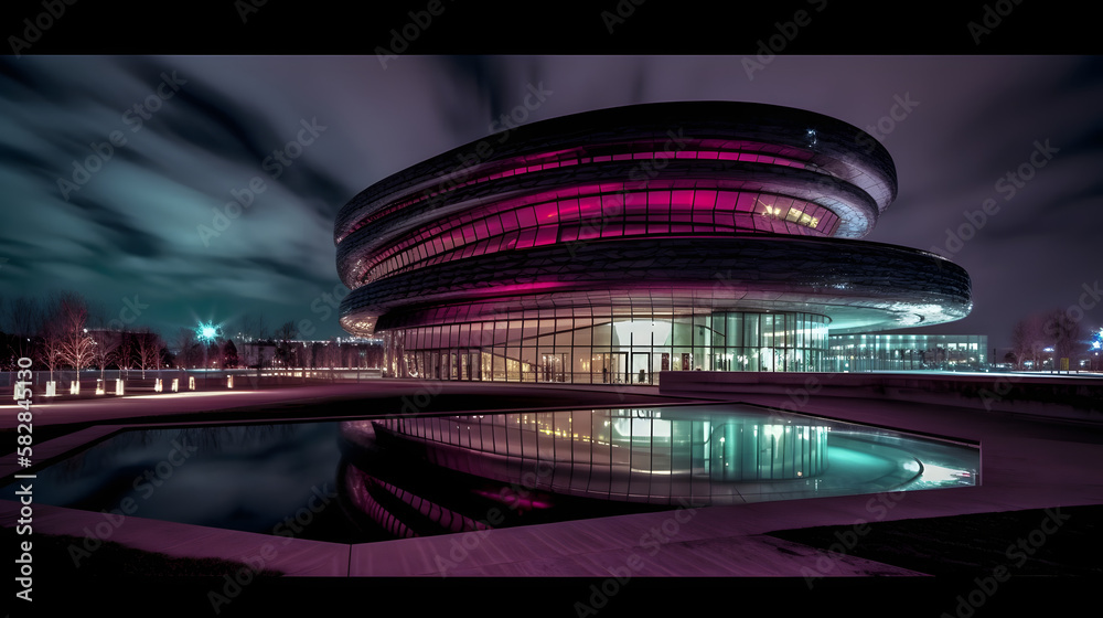 Futuristic Technology Concept with Sleek and Innovative Building, AI Generated