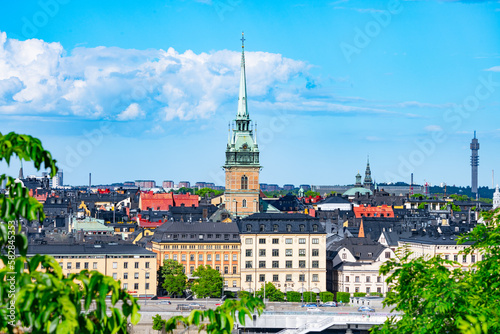 Photography Stockholm skyline with the tower of St