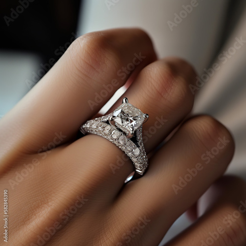 hand, ring, diamond, finger, wedding, engagement, jewelry, woman, gold, love, marriage, hands, manicure, gem, fingers, close-up, bride, beauty, holding, silver, rings, jewelery, stone, proposal, fashi © Eugene