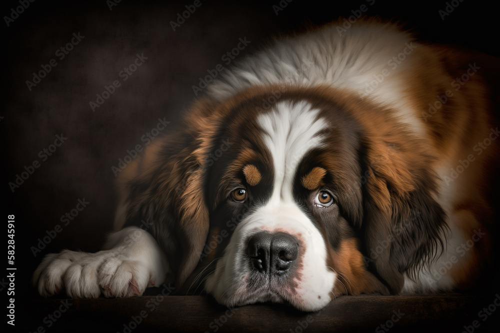 Majestic Saint Bernard Dog on Dark Background: A Symbol of Loyalty, Strength, and Rescue Majestic Saint Bernard Dog on Dark Background: A Symbol of Loyalty, Strength, and Rescue