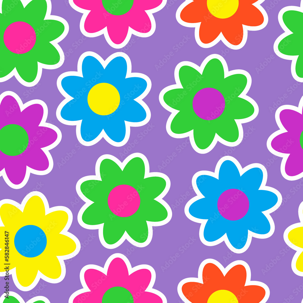 Y2K floral pattern. Funny funky retro flowers background Y2K floral pattern. Funny funky retro flowers background