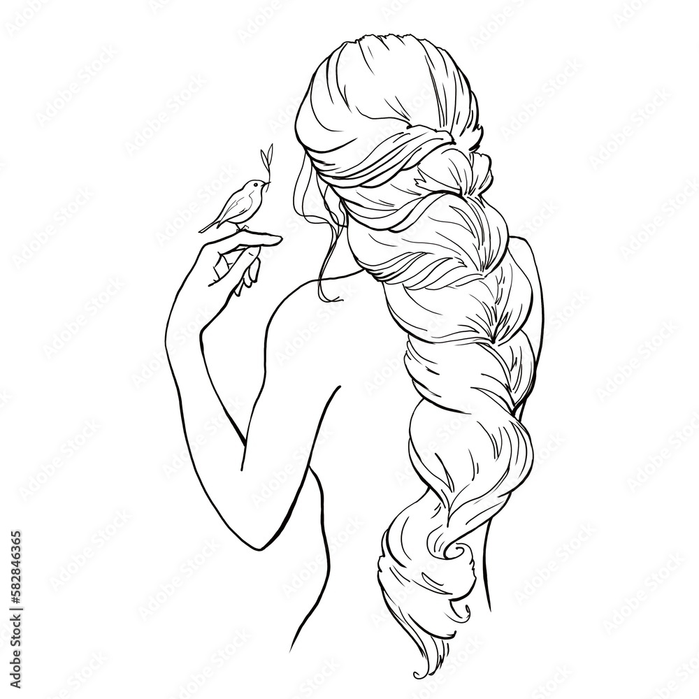 Graphic drawing of a naked girl from behind Stock Illustration Adobe