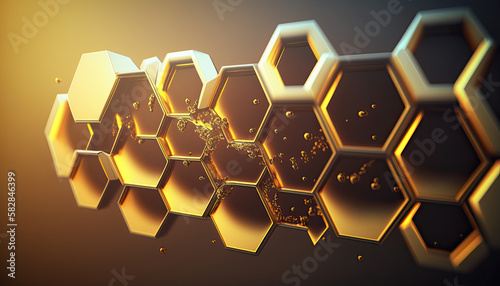 abstract background with golden hexagons  honeycomb structure. generative AI 