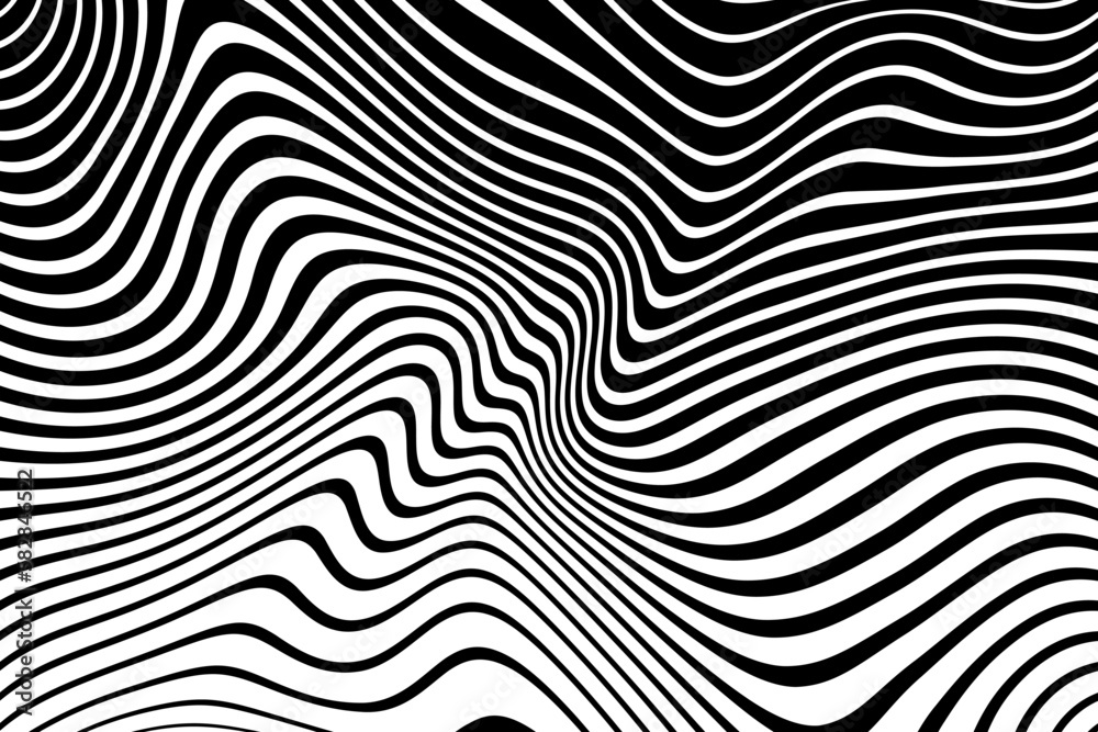 Abstract Black and White Wavy Lines Pattern with 3D Illusion Effect.