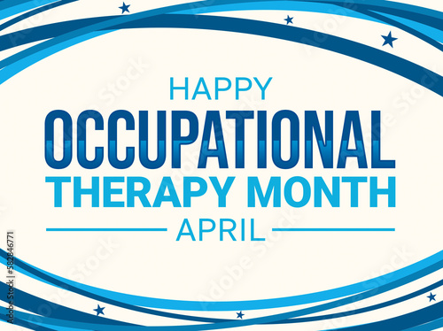 Happy occupational therapy month background with blue stripes and typography.