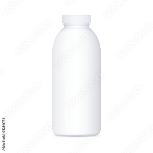 Plastic white bottle mockup for milk yogurt and juice. Vector illustration