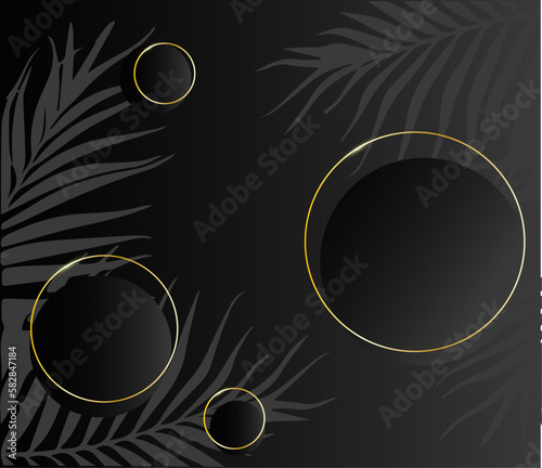 Black abstract background with golden rings