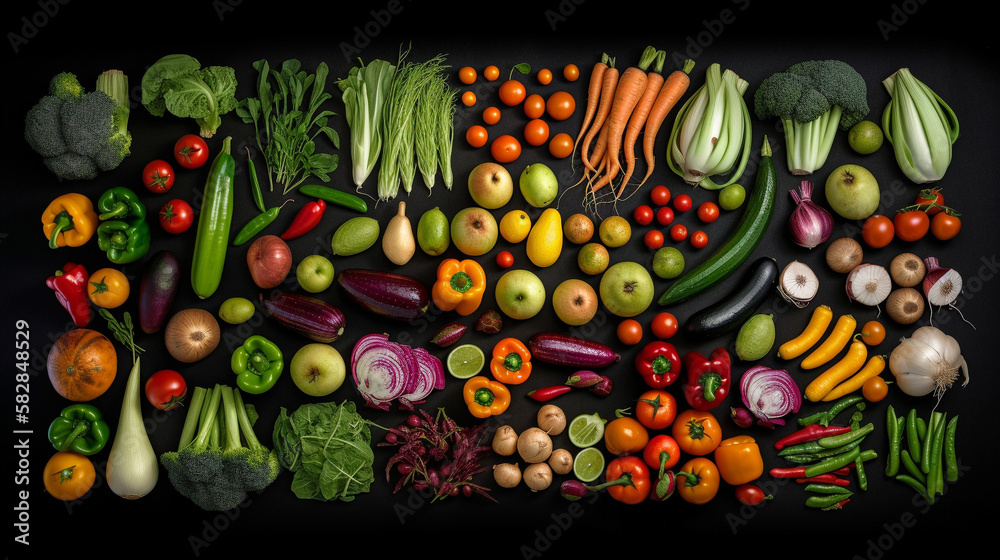 overhead view of healthy, garden fresh vegetables. generative AI