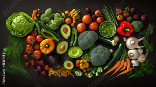 overhead view of healthy, garden fresh vegetables. generative AI