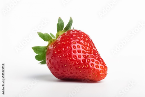 Strawberry with strawberry leaf isolated on white background. Fresh organic berries macro. generative ai 