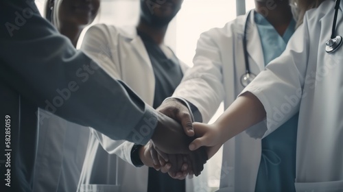 Doctors Celebrating Success with Handshakes, Doctors Joining Hands, GENERATIVE AI