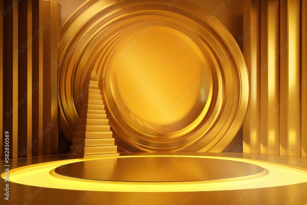 Gold podium color 3D background with geometric shapes for product presentation minimal style, stage. Gold podium color 3D background with geometric shapes for product presentation minimal style, stage.