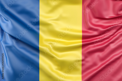 Ruffled Flag of Romania. 3D Rendering