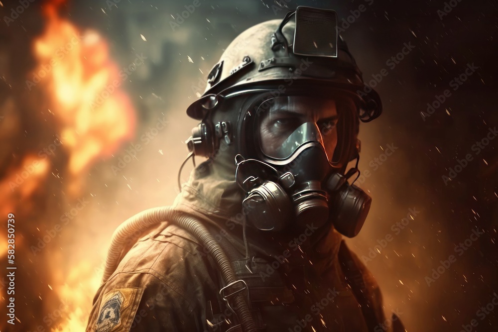 Firefighter searching for possible survives. Generative AI
Firefighter searching for possible survives. Generative AI