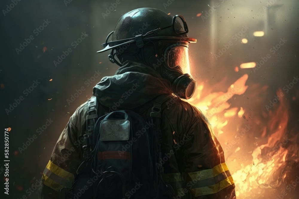  Firefighter searching for possible survives. Generative AI

