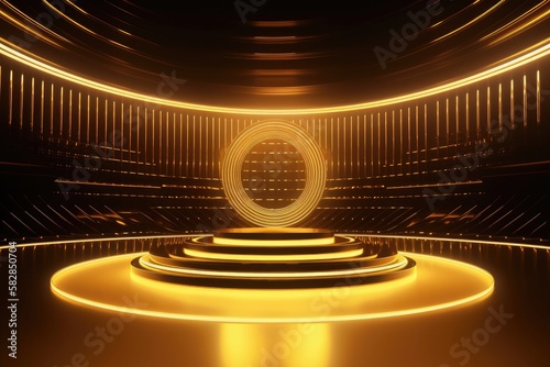 Gold podium color 3D background with geometric shapes for product presentation minimal style, stage.