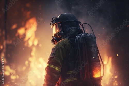  Firefighter searching for possible survives. Generative AI