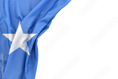 Flag of Somalia Islands in the corner on white background. 3D rendering. Isolated