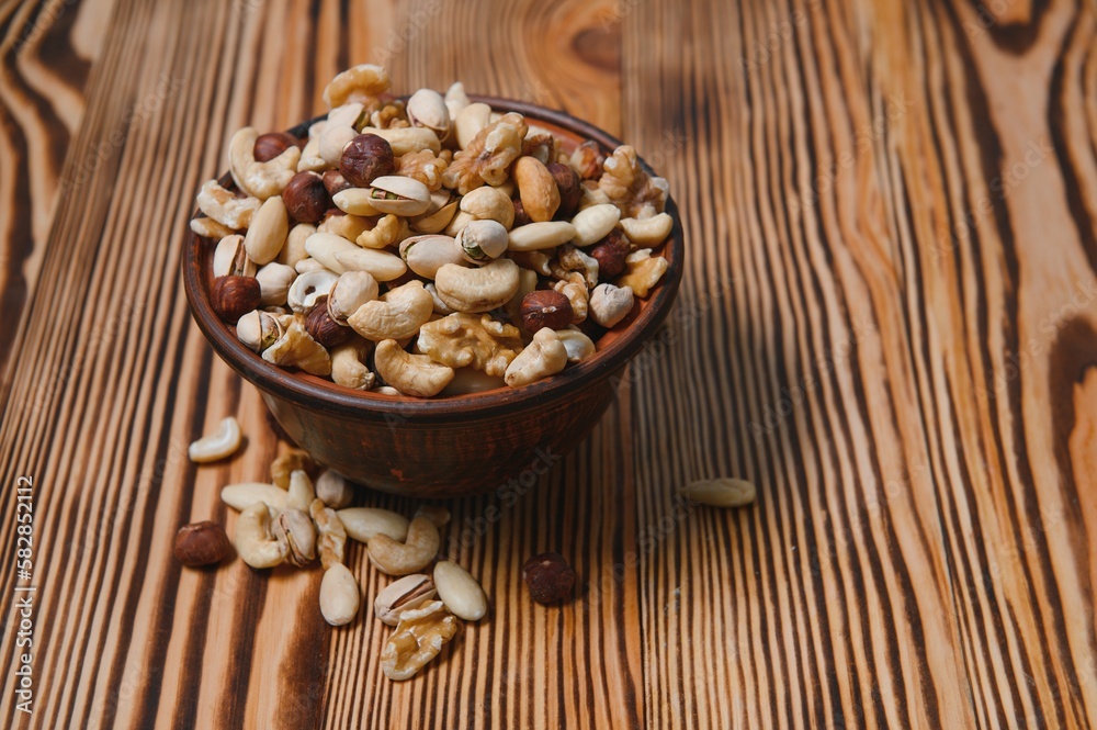 mix nuts on a wooden table
